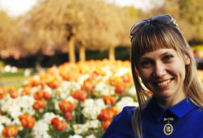 Russian woman in a field of flowers